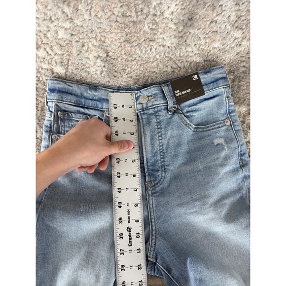 NEW H&M Womens Size 2R Slim Super High Rise Distressed Denim Jean Blue Pants Zip - Picture 5 of 12